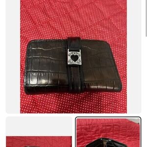 Black Crocodile Trio  Embossed Wallet with Heart Clasp Designer Handmade Also